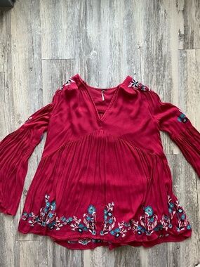 Free People, Size XS, Bell Sleeve, 100% Cotton Embroidered, Te Amo Mini Dress
